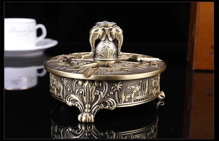 Purple Bronze Antique Pewter Retro Elephant Ashtray European Metal Crafts Ornament Cigarettes Storage Tray Smoking Accessories